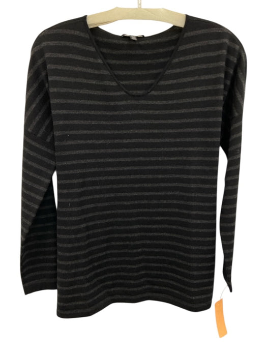 Eileen Fisher Size XS Black & Gray Print Merino Wool V Neck Long Sleeve Sweater Black & Gray Print / XS