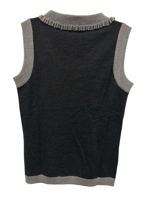d Size M Black & Gray Merino Wool Ribbed Floral Applique Sleeveless Top Black & Gray / M