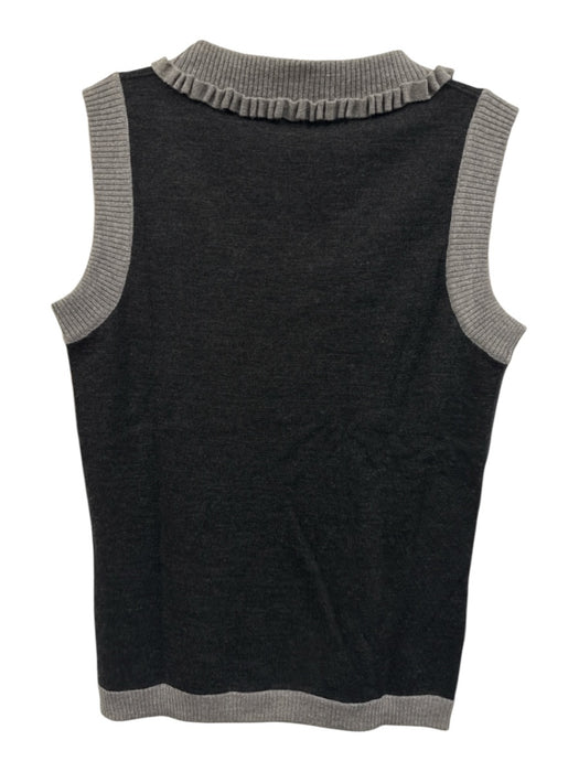 d Size M Black & Gray Merino Wool Ribbed Floral Applique Sleeveless Top Black & Gray / M