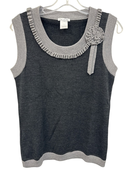 d Size M Black & Gray Merino Wool Ribbed Floral Applique Sleeveless Top Black & Gray / M