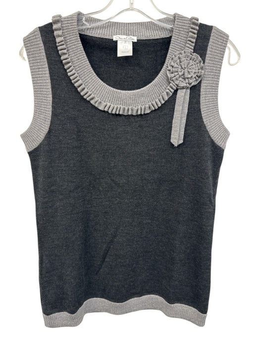 d Size M Black & Gray Merino Wool Ribbed Floral Applique Sleeveless Top Black & Gray / M