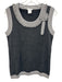 d Size M Black & Gray Merino Wool Ribbed Floral Applique Sleeveless Top Black & Gray / M