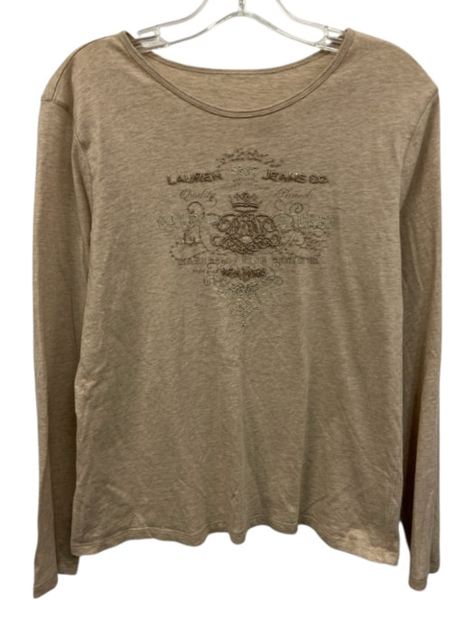 Lauren Jeans Co. Size S Beige Cotton Beaded Embroidered Long Sleeve Top Beige / S