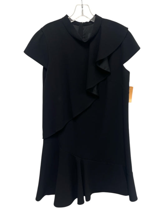Paule Ka Size 44 Black Triacetate Ruffle Detail Cap Sleeve Dress Black / 44