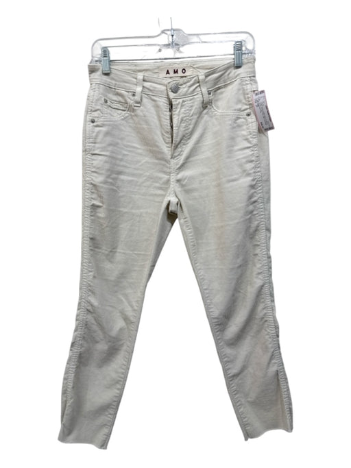 AMO Size 27 Cream White Cotton Blend Corduroy Button Fly Raw Hem Slim Pants Cream White / 27