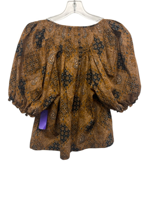 The Great Size 1 Brown, Black & White Cotton Bandana Print 1/2 Puff Sleeve Top Brown, Black & White / 1