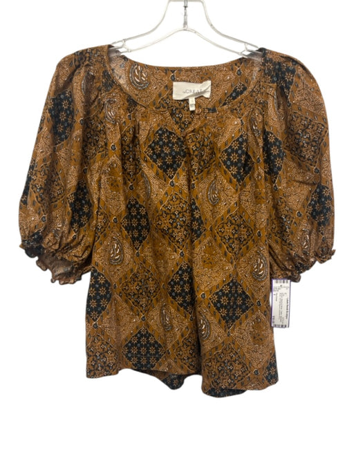 The Great Size 1 Brown, Black & White Cotton Bandana Print 1/2 Puff Sleeve Top Brown, Black & White / 1