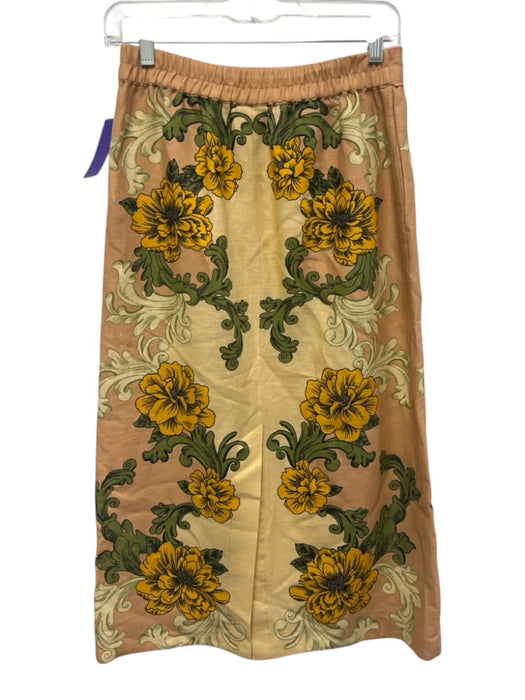 Farm Rio Size S Beige, Green & Orange Flax Linen Sleeveless Floral Skirt Set Beige, Green & Orange / S