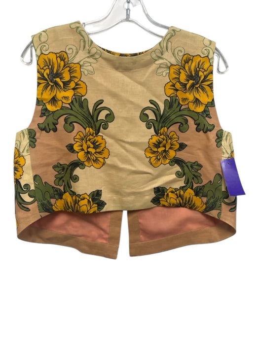 Farm Rio Size S Beige, Green & Orange Flax Linen Sleeveless Floral Skirt Set Beige, Green & Orange / S
