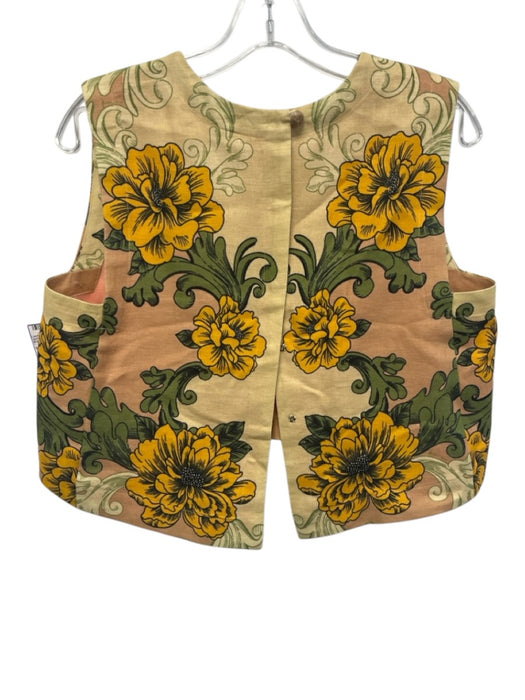 Farm Rio Size S Beige, Green & Orange Flax Linen Sleeveless Floral Skirt Set Beige, Green & Orange / S