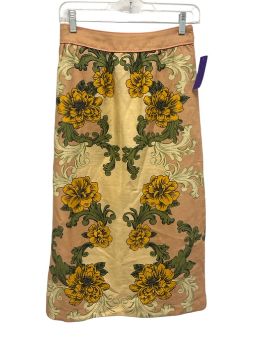 Farm Rio Size S Beige, Green & Orange Flax Linen Sleeveless Floral Skirt Set Beige, Green & Orange / S