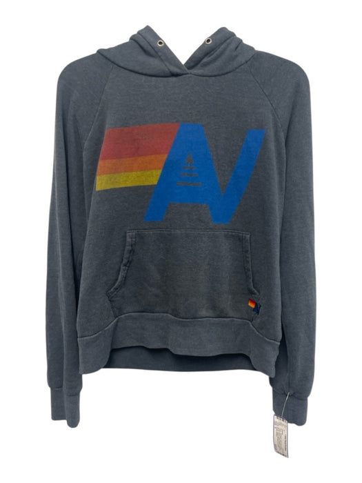 Aviator Nation Size S Dark Gray & Multi Cotton Blend Logo Graphic Hoodie Sweater Dark Gray & Multi / S