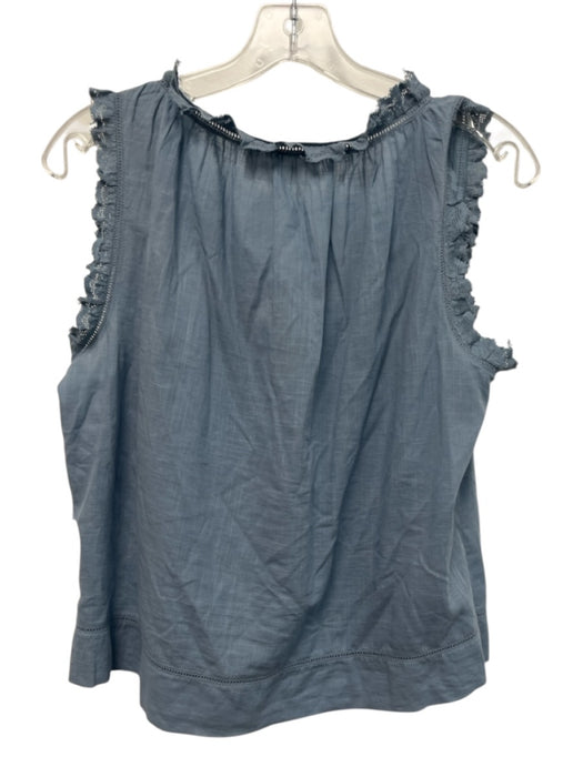 The Great Size 1 Blue Cotton Semi Sheer Button Down Lace Trim Sleeveless Top Blue / 1