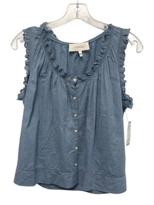 The Great Size 1 Blue Cotton Semi Sheer Button Down Lace Trim Sleeveless Top Blue / 1