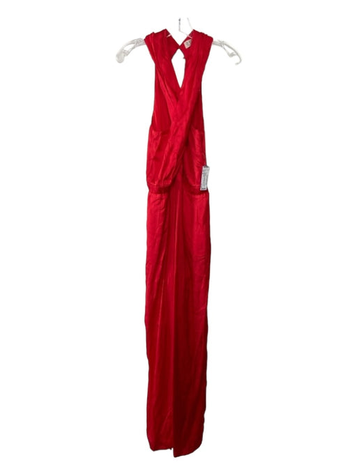 Dolan Size S Red Viscose Blend Twist Front Button Neck Sleeveless Jumpsuit Red / S