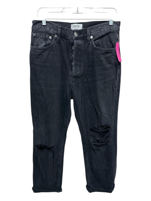 Agolde Size 29 Black Cotton Denim High Rise Button Fly Distressed Jeans Black / 29