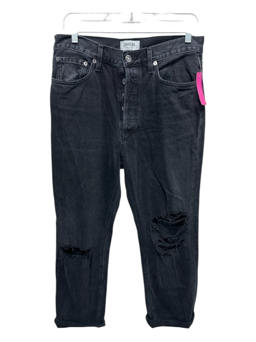 Agolde Size 29 Black Cotton Denim High Rise Button Fly Distressed Jeans Black / 29