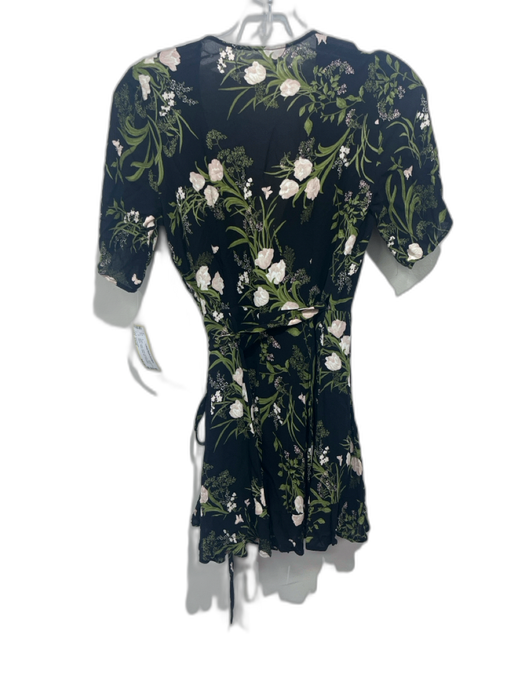 Reformation Size Small Black, Cream, Green Viscose Short Sleeve Floral Dress Black, Cream, Green / Small