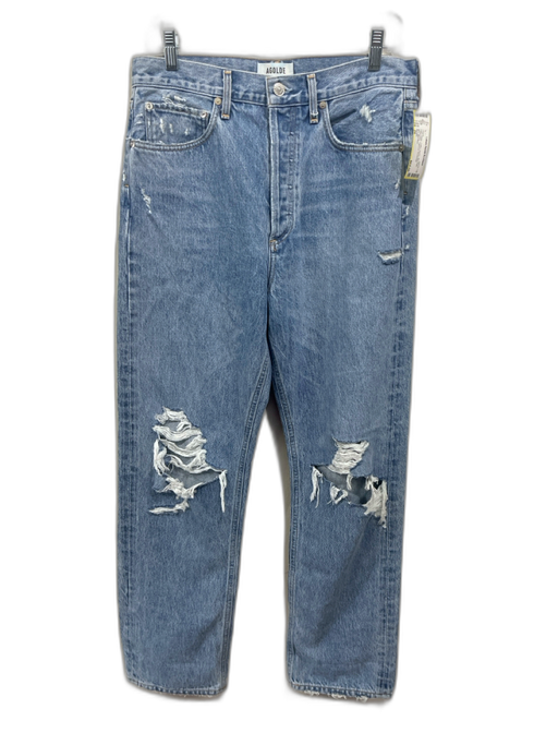 Agolde Size 28 Light Wash Cotton Denim Mid Rise Distressed Tapered Jeans Light Wash / 28
