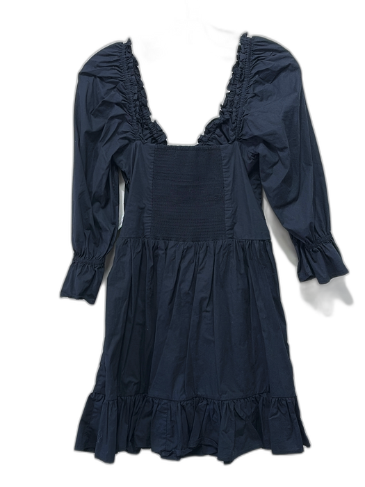 Hill House Size S Black Cotton 3/4 Sleeve Elastic Neck Darted Above Knee Dress Black / S