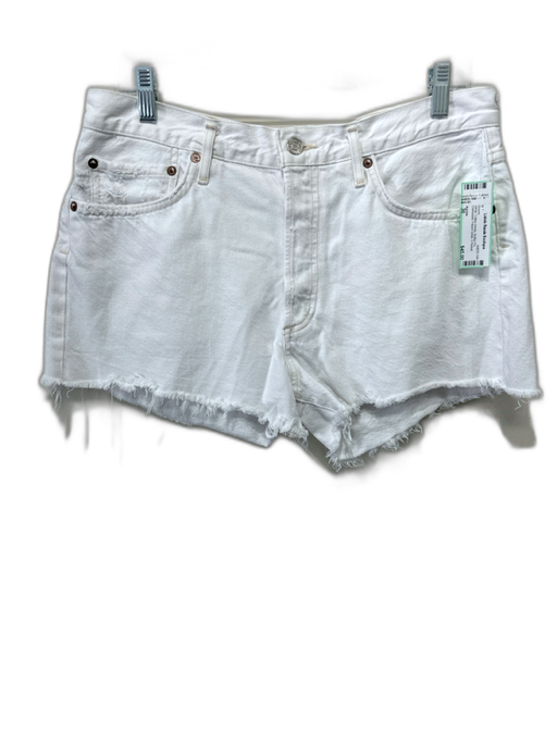 Agolde Size 30 White Cotton Denim Button Fly Distressed Frayed Detail Shorts White / 30