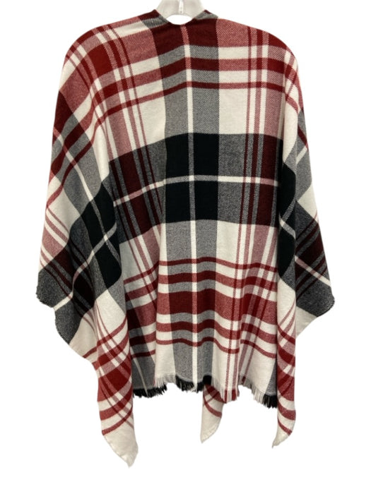 Banana Republic Black, White, Red Fringe Hem Plaid Open Shawl Black, White, Red