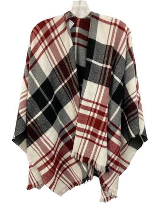 Banana Republic Black, White, Red Fringe Hem Plaid Open Shawl Black, White, Red