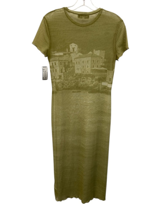 Esthe Size S Green & White Polyester Short Sleeve City Scape Mesh Midi Dress Green & White / S