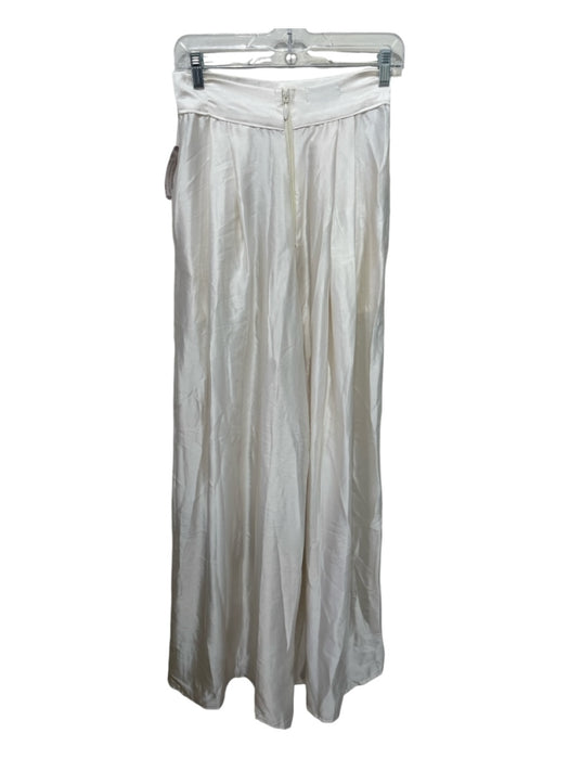 Naya Size S/6 White Viscose Back Zip Pleated Wide Leg Satin Pants White / S/6