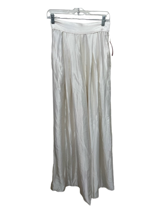 Naya Size S/6 White Viscose Back Zip Pleated Wide Leg Satin Pants White / S/6