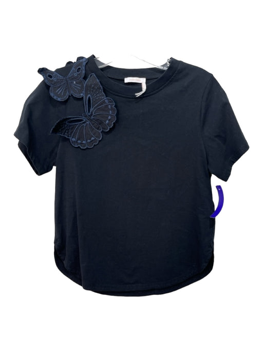 See By Chloe Size Small Black Cotton Short Sleeve Butterfly Applique Top Black / Small