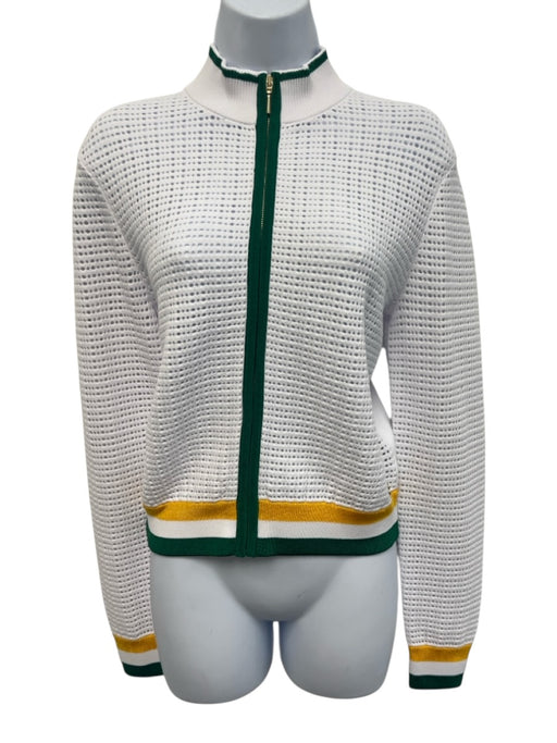 St. John Sport Size S White, Green, Yellow Viscose & Elastane Perforated Jacket White, Green, Yellow / S