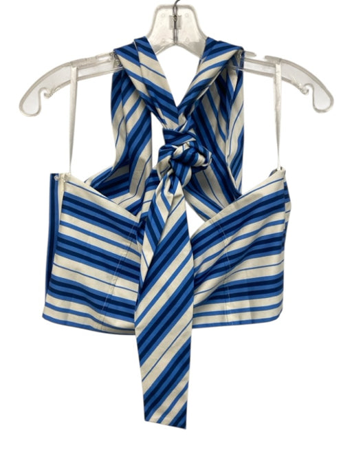 Solid & Striped Size L Blue & White Cotton Sleeveless Stripe Halter Tie Top Blue & White / L
