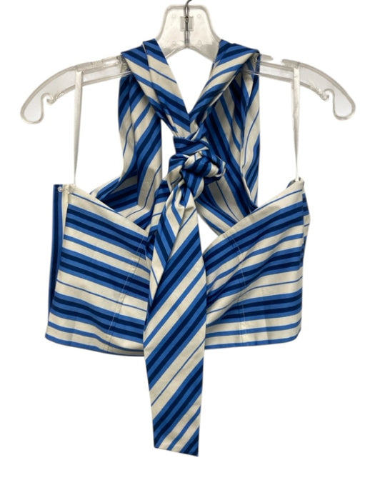 Solid & Striped Size L Blue & White Cotton Sleeveless Stripe Halter Tie Top Blue & White / L