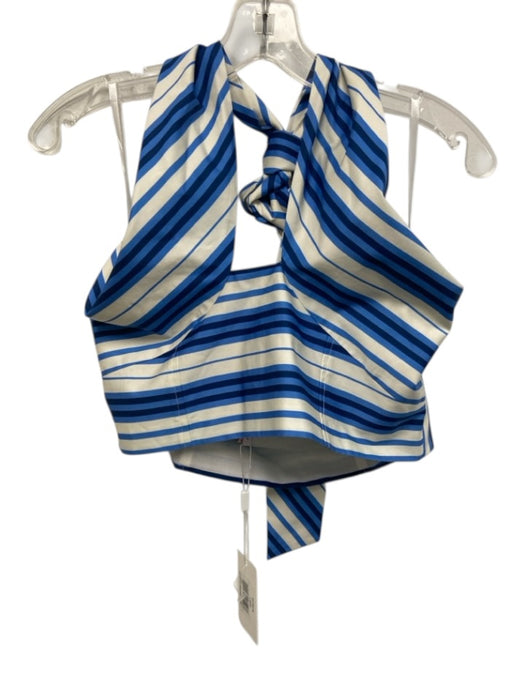 Solid & Striped Size L Blue & White Cotton Sleeveless Stripe Halter Tie Top Blue & White / L