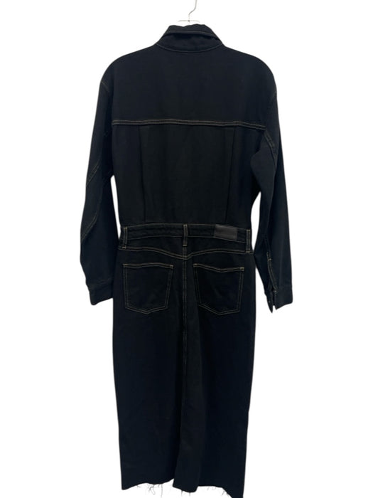Pistola Size S Black Cotton Denim Contrast Stitch Long Sleeve Front Slit Dress Black / S