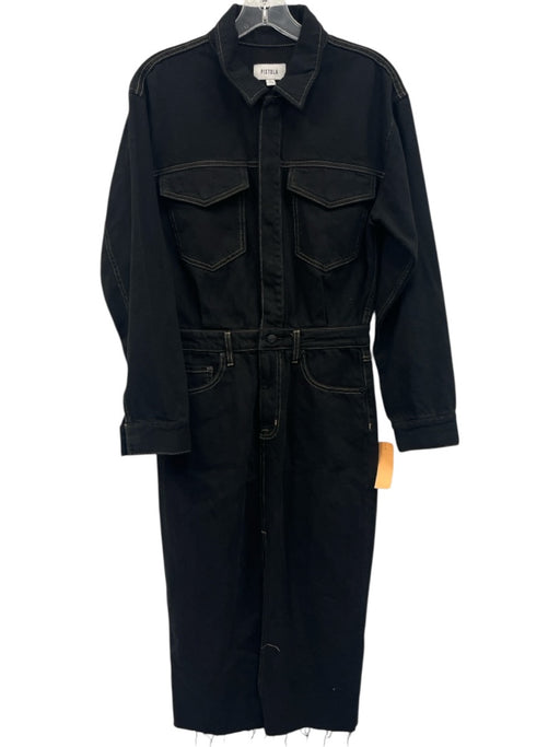 Pistola Size S Black Cotton Denim Contrast Stitch Long Sleeve Front Slit Dress Black / S