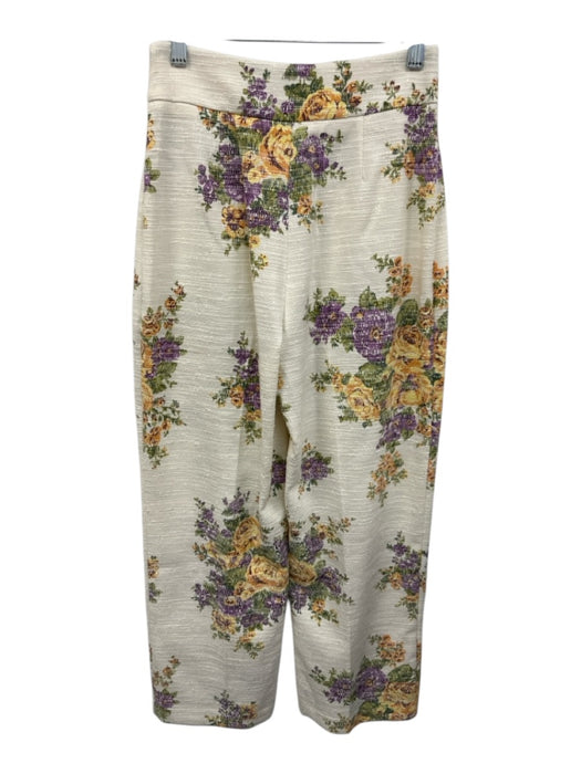 Sezane Size 36/38 Cream White & Multi Polyester Blend Floral Tweed Pant Set Cream White & Multi / 36/38