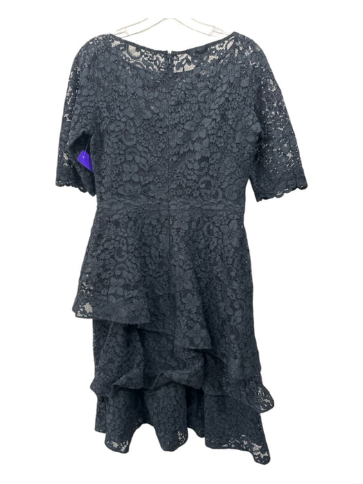 Teri Jon Size 6 Black Cotton Blend Tiered Floral Lace Overlay short sleeve Dress Black / 6