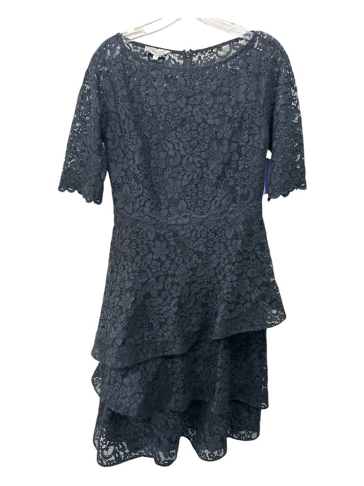 Teri Jon Size 6 Black Cotton Blend Tiered Floral Lace Overlay short sleeve Dress Black / 6