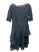 Teri Jon Size 6 Black Cotton Blend Tiered Floral Lace Overlay short sleeve Dress Black / 6