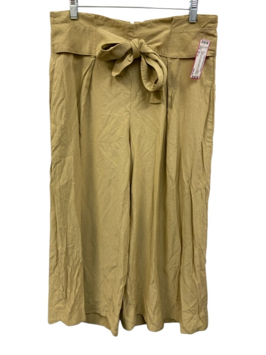 Vince Size M / 8 Yellow Khaki Viscose Blend Tie Waist Wide Leg Cropped Pants Yellow Khaki / M / 8
