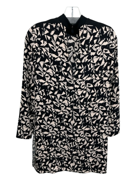 A.L.C. Size 6 Black & Light Pink Silk Abstract Geometric Mock Neck Wrap Dress Black & Light Pink / 6