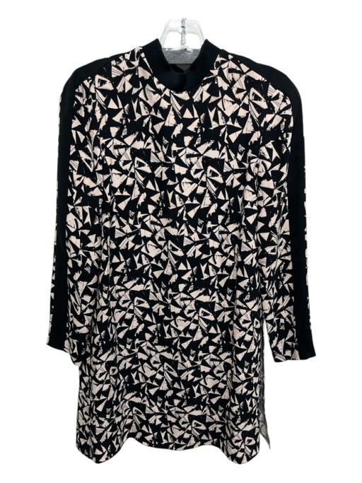 A.L.C. Size 6 Black & Light Pink Silk Abstract Geometric Mock Neck Wrap Dress Black & Light Pink / 6