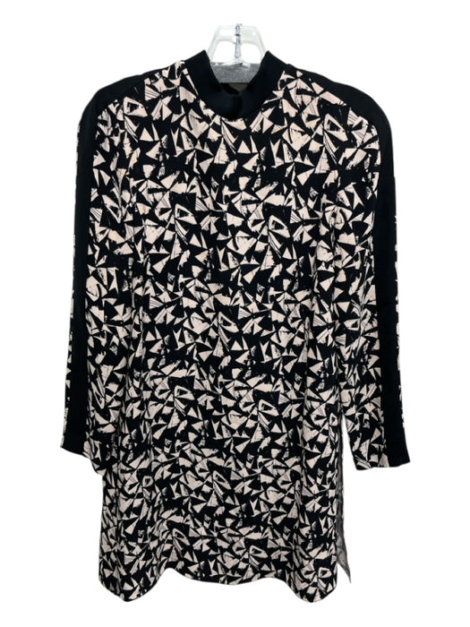A.L.C. Size 6 Black & Light Pink Silk Abstract Geometric Mock Neck Wrap Dress Black & Light Pink / 6