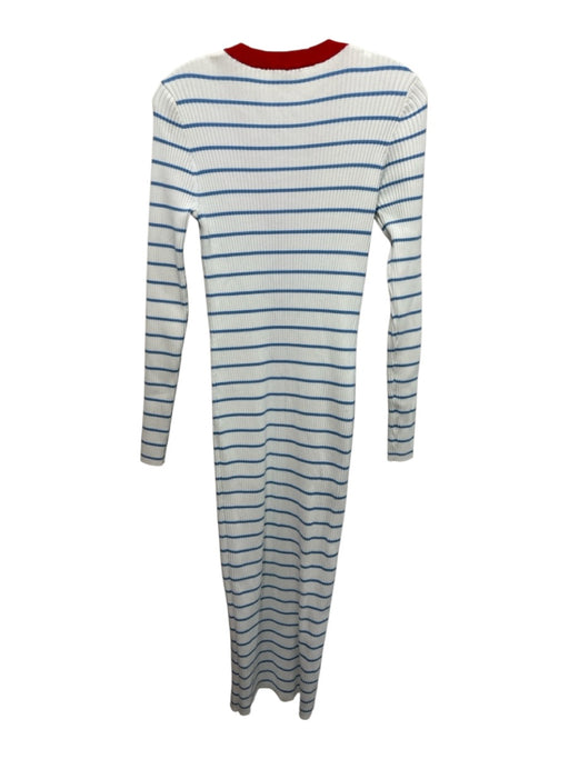 Staud Size L White, Blue & Red Viscose Blend Ribbed Knit Striped Dress White, Blue & Red / L