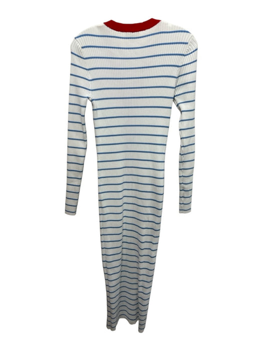 Staud Size L White, Blue & Red Viscose Blend Ribbed Knit Striped Dress White, Blue & Red / L