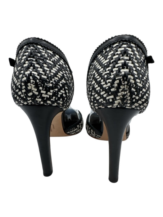 Salvatore Ferragamo Shoe Size 9 Black & White Leather Upper Woven T Strap Pumps Black & White / 9