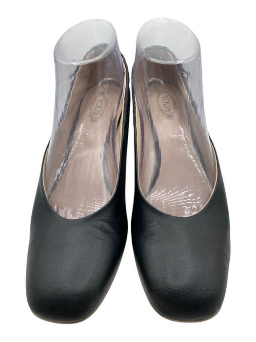 Tod's Shoe Size 38.5 Black Leather Square Toe Midi Heel Scrunched Pumps Black / 38.5