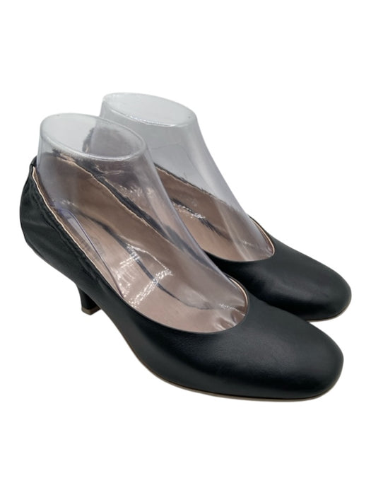 Tod's Shoe Size 38.5 Black Leather Square Toe Midi Heel Scrunched Pumps Black / 38.5